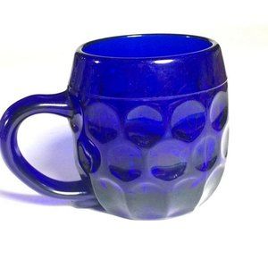 Cobalt Blue glass mug thumbprint glass